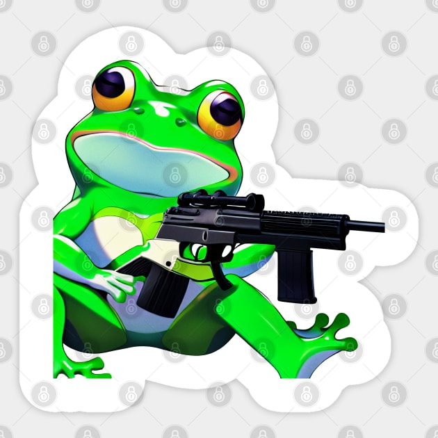 Meme Frog with Gun Sticker by BAYFAIRE